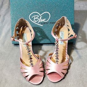 Betsey Johnson pink satin and rhinestone heels